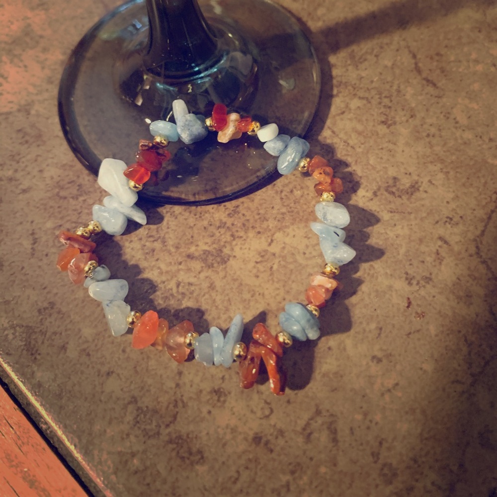 Aquamarine & Red Agate w/ 24 kt Gold Plated Beads